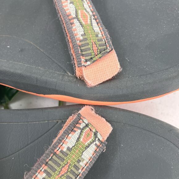 Teva Salmon Pink Green Aztec Tribal Hook Loop Adjustable Lightweight Sandal Shoe - Picture 9 of 10